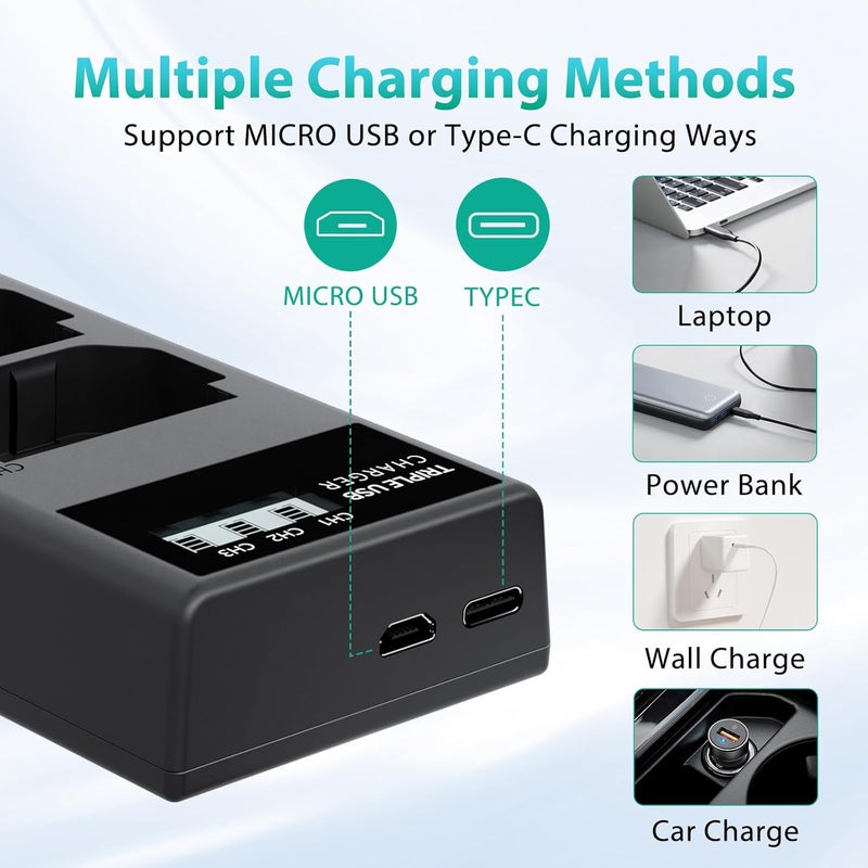 L & P NP-FZ100 Battery Charger, 3-Slot USB Charger with LCD Display, Compatible with Sony A9 A9R A9S A9II A7C A7CII A7SIII A7III A7RIII A7RIV A7IV A6600 A6700 ZV-E1 Cameras, Battery Charger for np-fz100 - Image 5